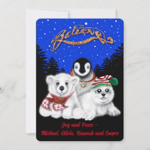 Christmas penguin baby polar bear seal pup  holiday card