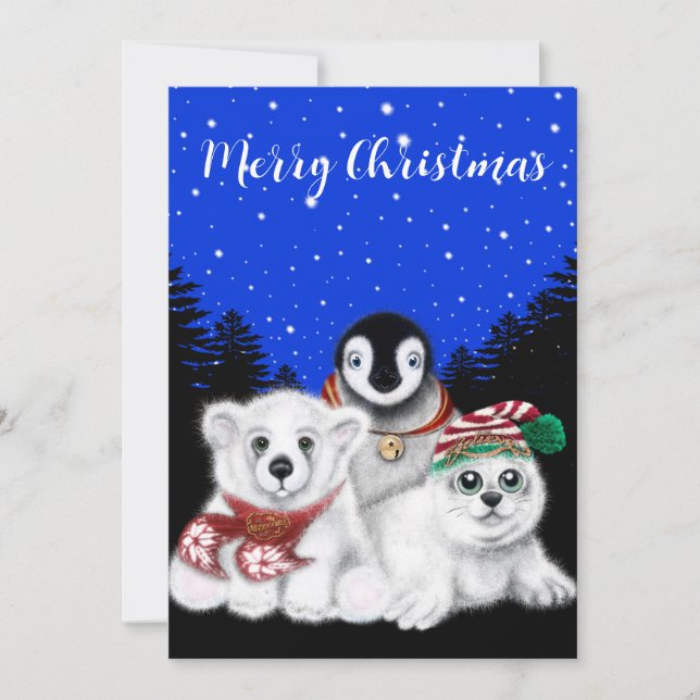 Christmas penguin baby polar bear seal pup  holiday card (Front)