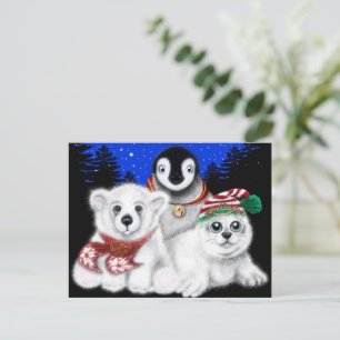 Christmas penguin baby polar bear seal pup  postcard