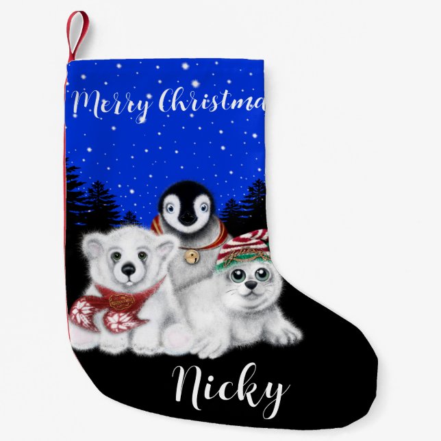 Christmas penguin baby polar bear seal pup  small christmas stocking (Front)