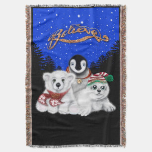 Christmas penguin baby polar bear seal pup  throw blanket