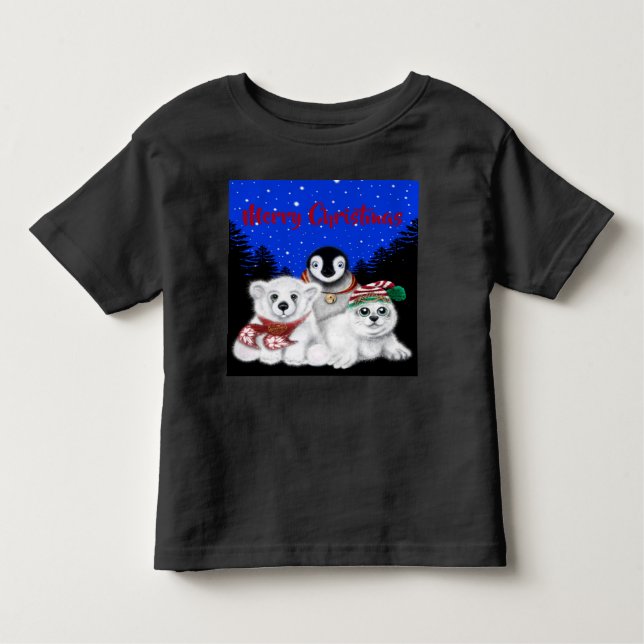 Christmas penguin baby polar bear seal pup  toddler T-Shirt (Front)
