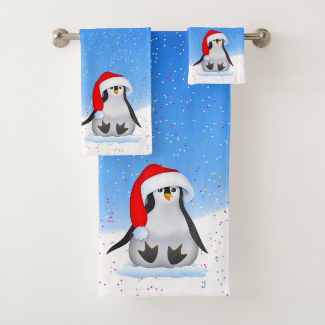 Christmas Penguin Bath Towel Set (Insitu)
