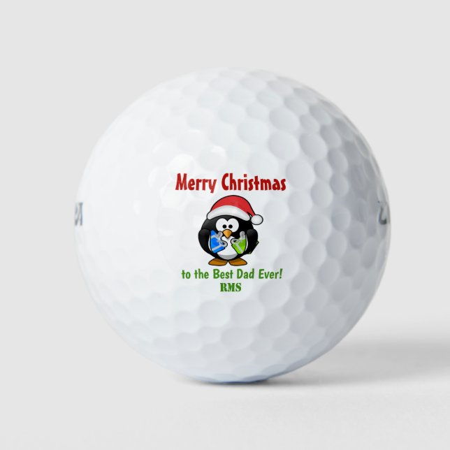 Christmas Penguin Best Dad Ever Custom Monogram Golf Balls (Front)