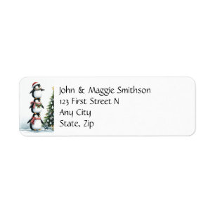 Christmas Penguin Bird Animal Fun Holiday Art Return Address Label