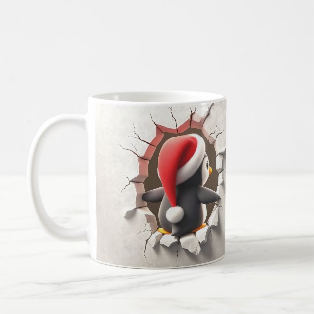 Christmas Penguin Breaking Through - Cute 3D Mug (Left)