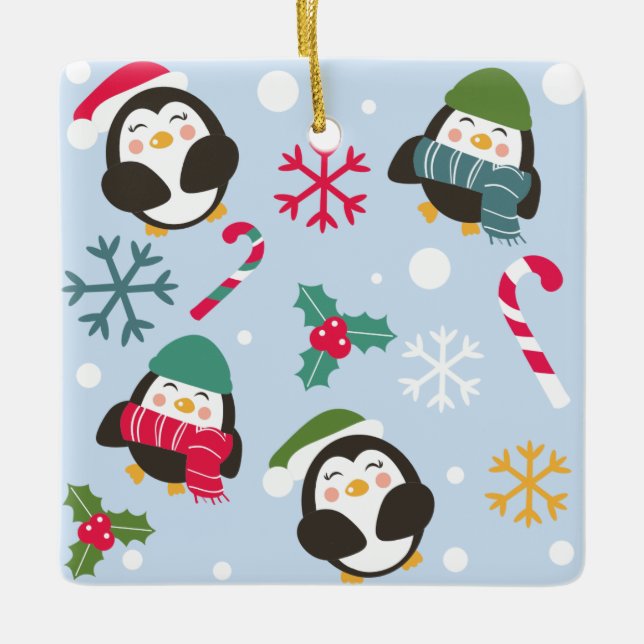 Christmas Penguin Ceramic Ornament (Front)