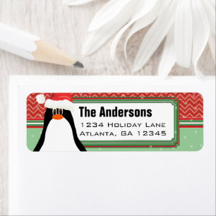Christmas Penguin Chevron Pattern Return Address Label