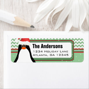 Christmas Penguin Chevron Pattern Return Address Label