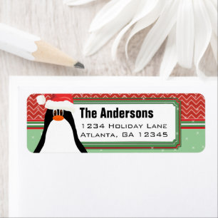 Christmas Penguin Chevron Pattern Return Address Return Address Label