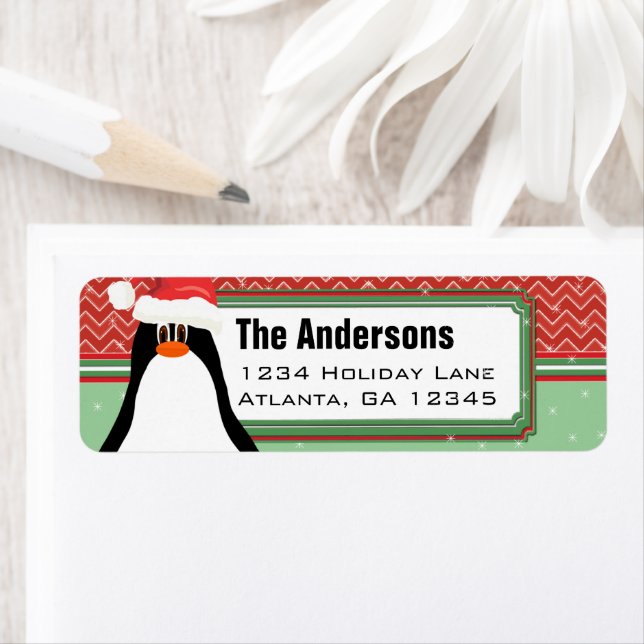 Christmas Penguin Chevron Pattern Return Address Return Address Label (Insitu)