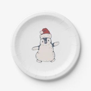 Christmas Penguin Christmas red hat event christma Paper Plate