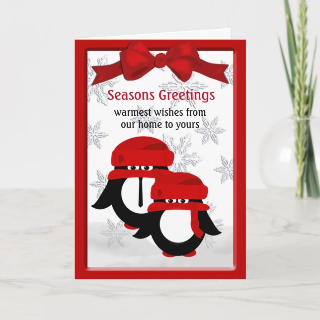 Christmas Penguin Couple Seasons Greeting Card (Front)