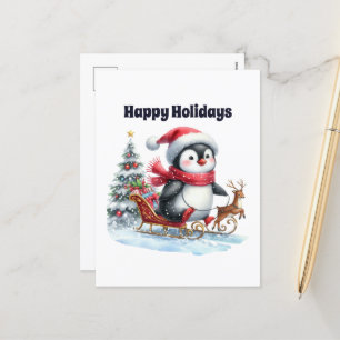 Christmas penguin customisable Happy Holiday Postcard