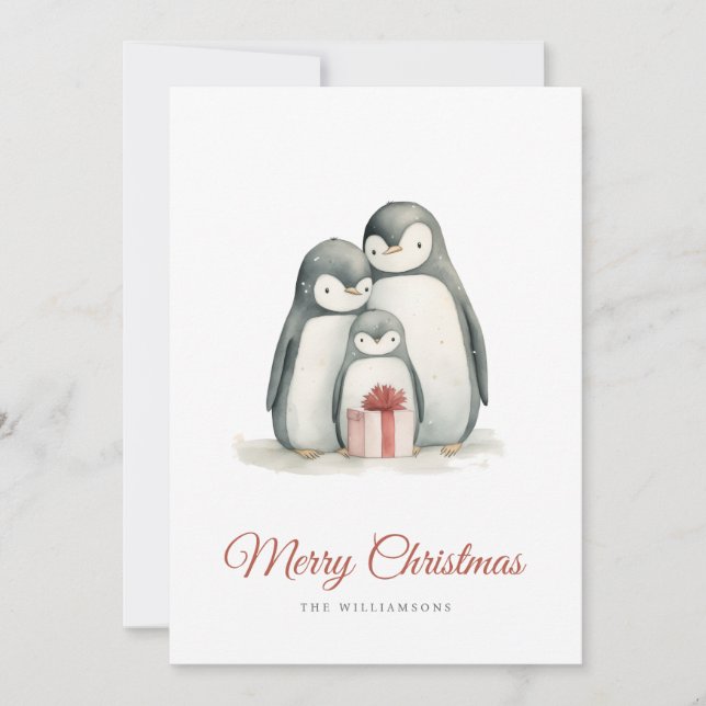 Christmas Penguin Family  Holiday Card (Front)