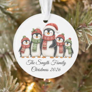 Christmas Penguin Family Personalised Ornament