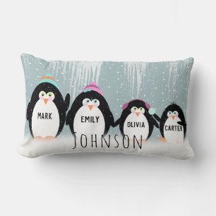 Christmas Penguin Family Throw Pillow