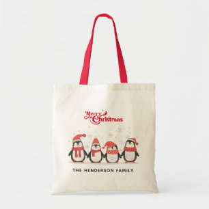 Christmas Penguin Family Tote Bag