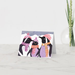 Christmas Penguin Friends   Winter Watercolor Holiday Card