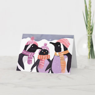 Christmas Penguin Friends Winter Watercolor Holiday Card