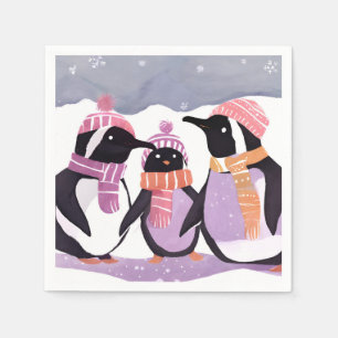 Christmas Penguin Friends Winter Watercolor Napkin