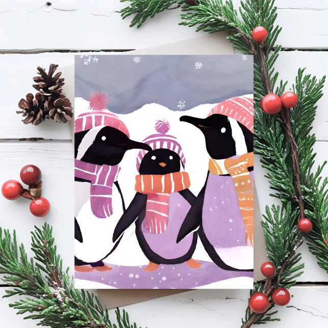 Christmas Penguin Friends | Winter Watercolor Postcard (Creator Uploaded)