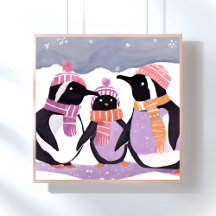 Christmas Penguin Friends | Winter Watercolor