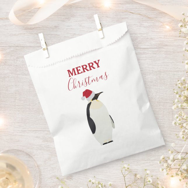 Christmas Penguin Funny Animal with Santa Hat Favour Bag (Clipped)