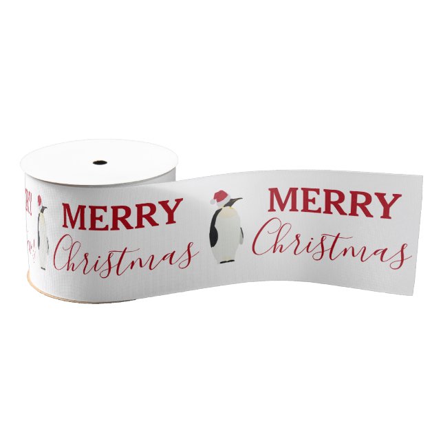 Christmas Penguin Funny Animal with Santa Hat Grosgrain Ribbon (Spool)
