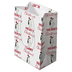 Christmas Penguin Funny Animal with Santa Hat  Medium Gift Bag