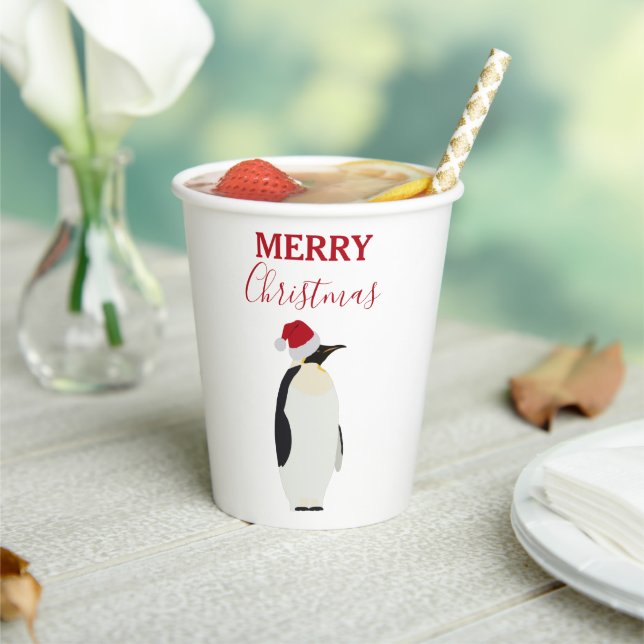 Christmas Penguin Funny Animal with Santa Hat  Paper Cups (Insitu)