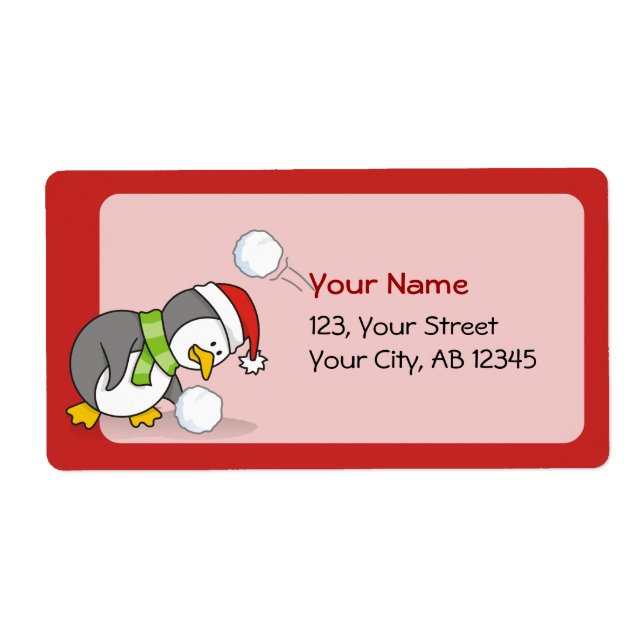Christmas penguin getting a snow ball (Front)