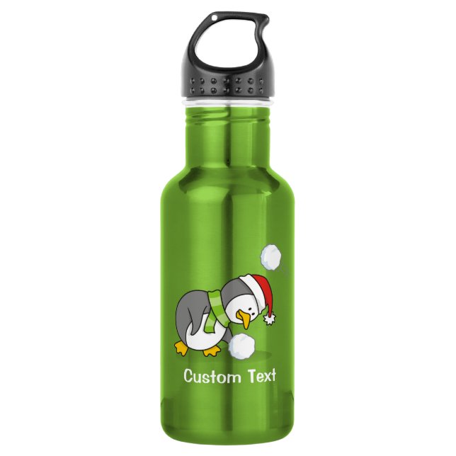 Christmas penguin getting a snow ball 532 ml water bottle (Front)