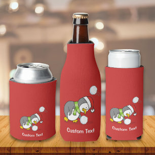 Christmas penguin getting a snow ball bottle cooler