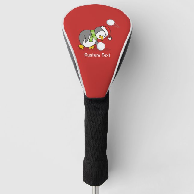 Christmas penguin getting a snow ball golf head cover (Front)