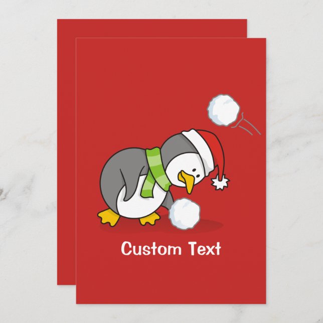 Christmas penguin getting a snow ball invitation (Front/Back)