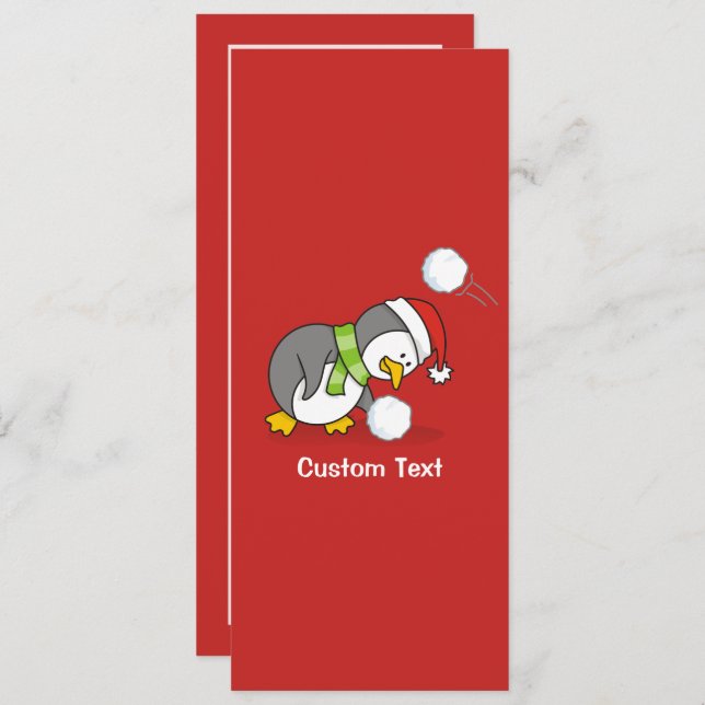 Christmas penguin getting a snow ball invitation (Front/Back)