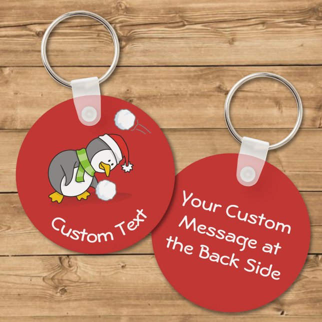 Christmas Penguin Getting a Snow Ball Keychain (Creator Uploaded)