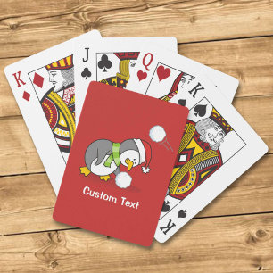 Christmas penguin getting a snow ball playing cards