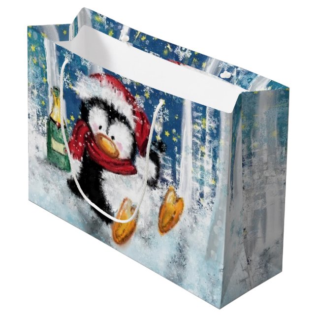 Christmas Penguin Gift Bag (Front Angled)