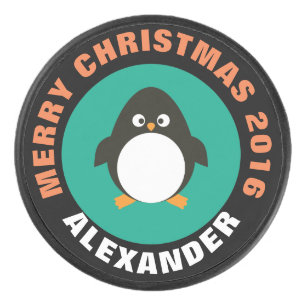 Christmas Penguin Hockey Puck