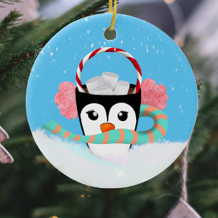 Christmas Penguin Hot Chocolate Ceramic Ornament