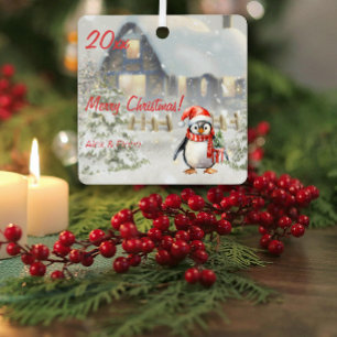 Christmas penguin house photo Square Ornament