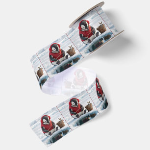 Christmas Penguin Ice Fishing on an Arctic Glacier Satin Ribbon