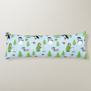 Christmas penguin ice skating and bear fisherman body cushion