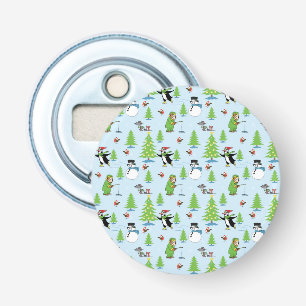 Christmas penguin ice skating and bear fisherman bottle opener