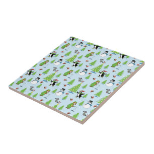Christmas penguin ice skating and bear fisherman ceramic tile