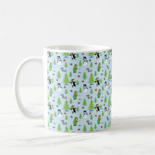 Christmas penguin ice skating and bear fisherman coffee mug