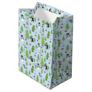 Christmas penguin ice skating and bear fisherman medium gift bag