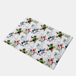 Christmas penguin ice skating doormat